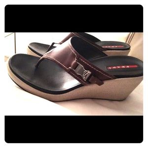 Stunning PRADA Chocolate Leather Wedges